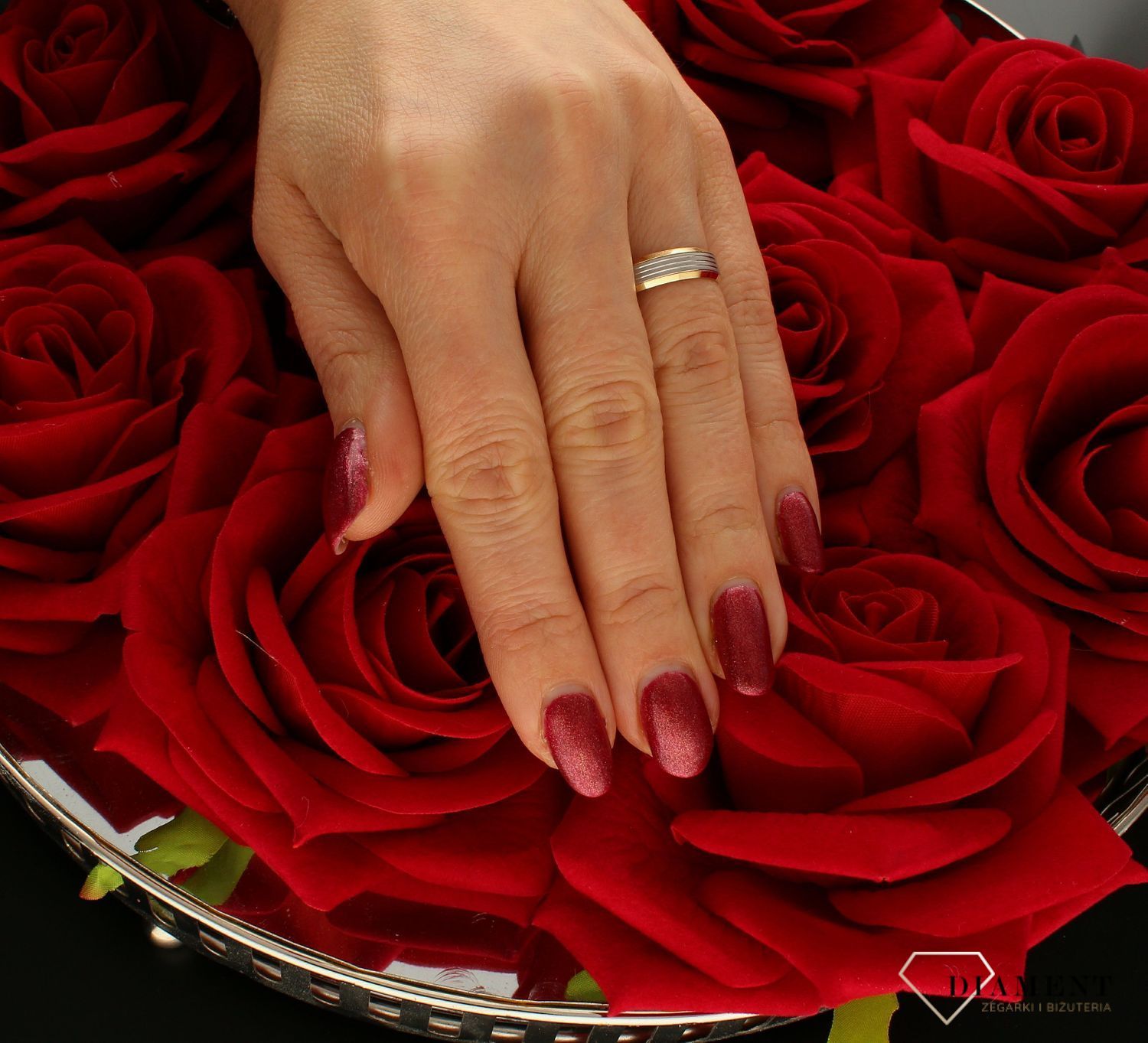 Złota obrączka ślubna płaska 5 mm  Białe i żółte złoto 585  Rozmiar 15.jpg